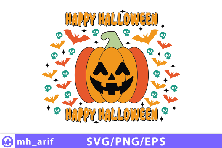 Retro Happy Halloween SVG PNG T-shirt Design