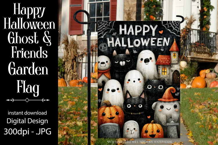 Halloween Garden Flag, Happy Halloween Ghost Friends Flag 1