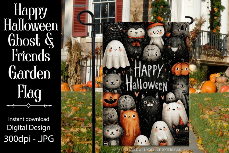 Halloween Garden Flag, Happy Halloween Ghost Friends Flag 2