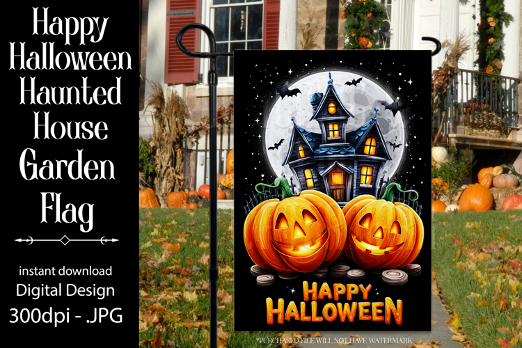 Happy Halloween Garden Flag, Haunted House Garden Flag d9