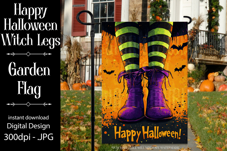 Happy Halloween Garden Flag, Witch Legs Garden Flag d1