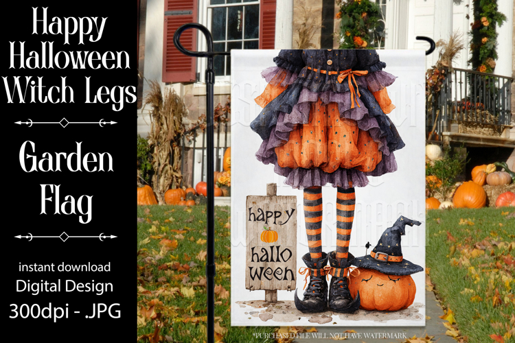 Happy Halloween Garden Flag, Witch Legs Garden Flag d10