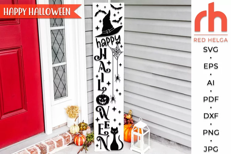 Happy Halloween SVG, Porch Sign Cut File, Fall Leaner DXF