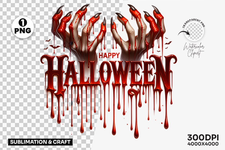 Happy Halloween Bloody Text Clipart PNG Sublimation Design