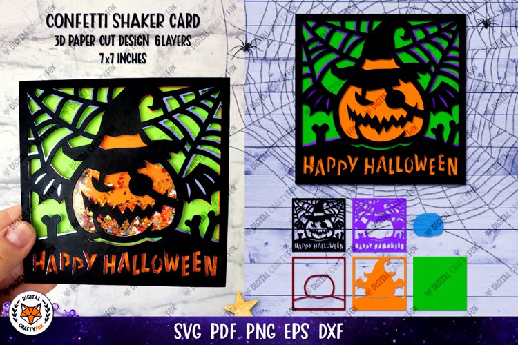 Halloween Pumpkin Card Confetti Shaker, 3D Halloween Card example image 1