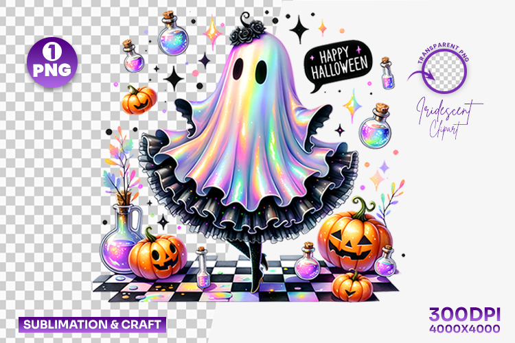 Happy Halloween Chessboard Ghost Clipart PNG Sublimation