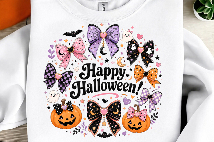 Happy Halloween coquette bow PNG