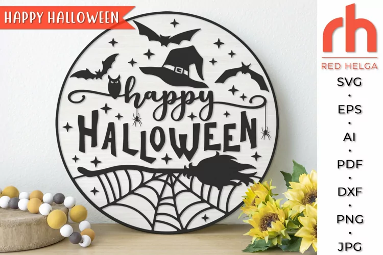 Happy Halloween SVG, Round Sign Cut File, Fall Door Hanger
