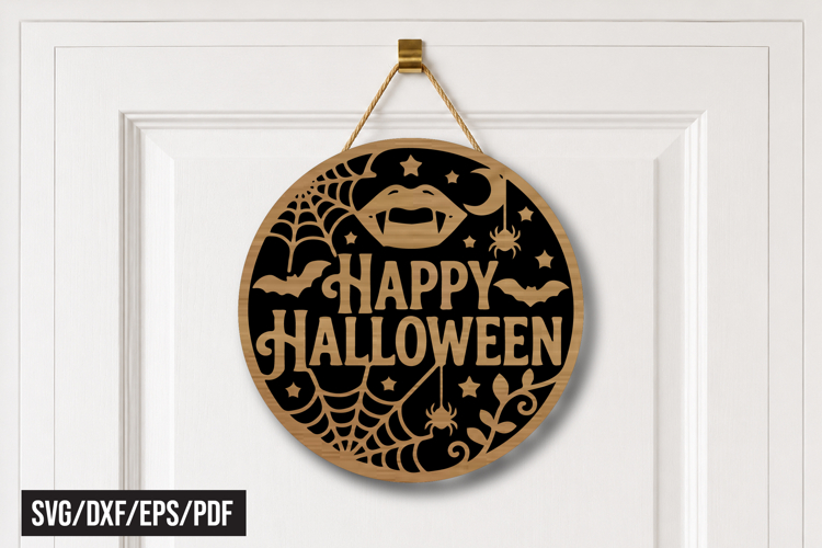 Happy Halloween Door Hanger Laser Cut SVG