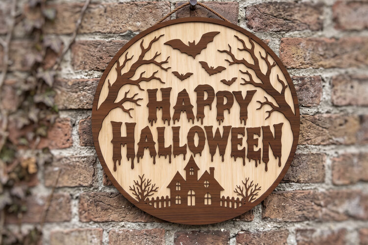 Happy Halloween Door Hanger SVG, Spooky Porch Decor File example image 1