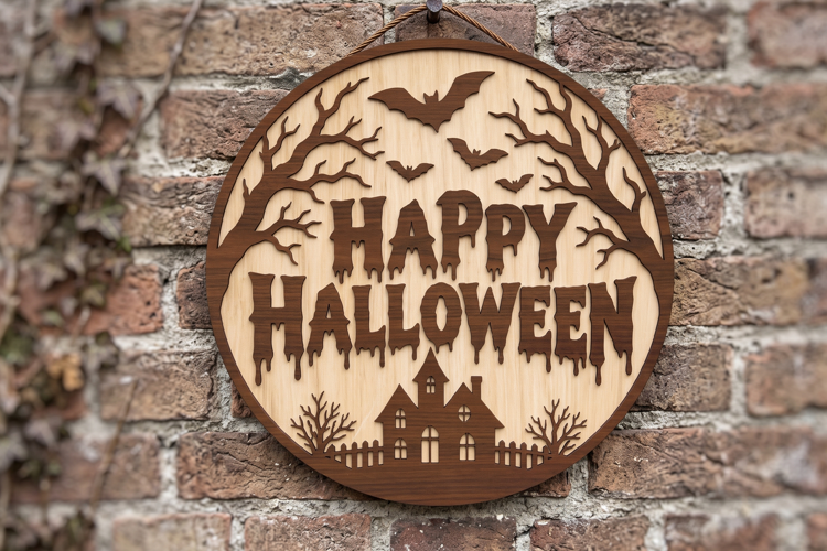 Happy Halloween Door Hanger SVG, Spooky Porch Decor File
