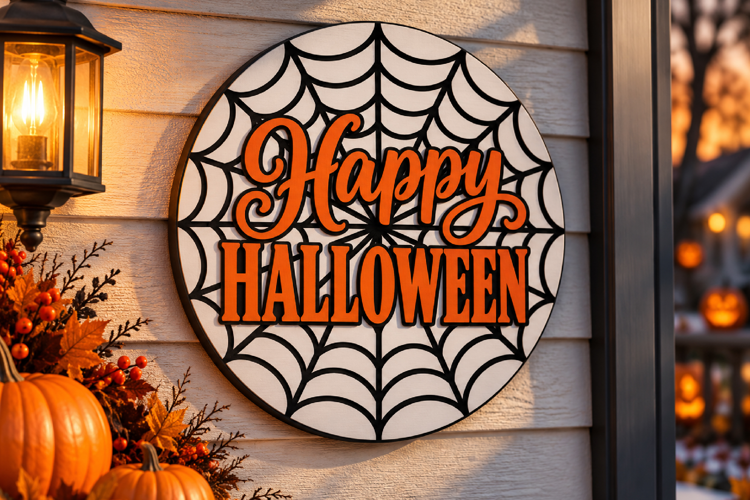 Happy Halloween Door Hanger SVG, Laser Cut Files