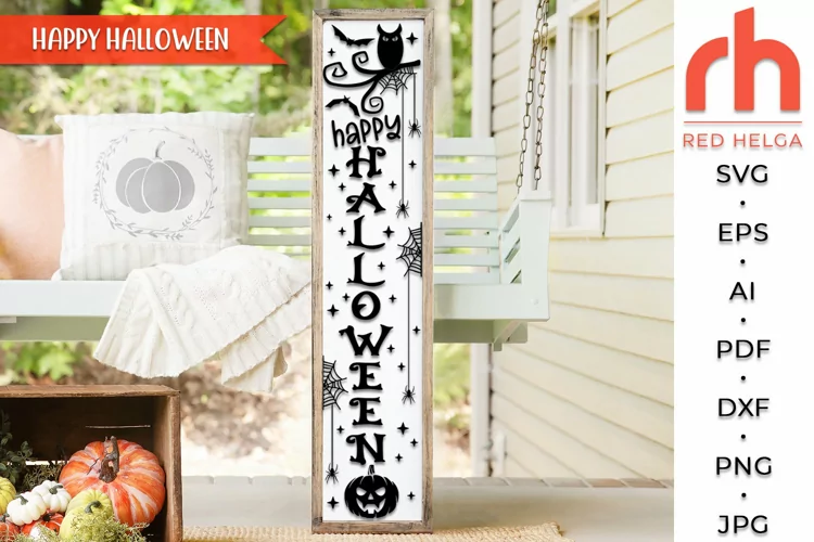 Happy Halloween SVG, Porch Sign Cut File, Fall Leaner DXF
