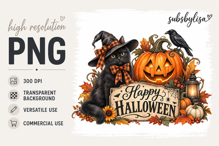 Happy Halloween PNG Black Cat Clipart