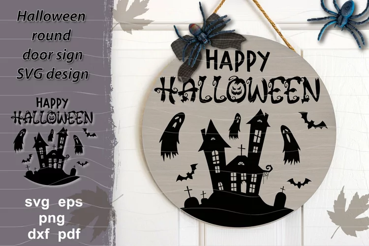Happy Halloween svg| Halloween round sign svg| door hanger