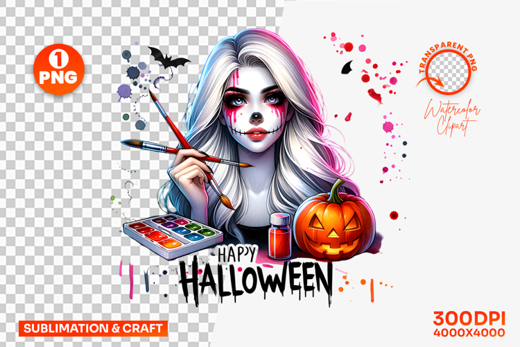 Halloween Goth Girl Pumpkin Sublimation Clipart PNG