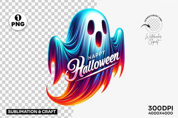 Happy Halloween Ghost Clipart PNG Sublimation Design