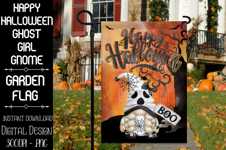 Happy Halloween Ghost Girl Gnome Garden Flag Sublimation