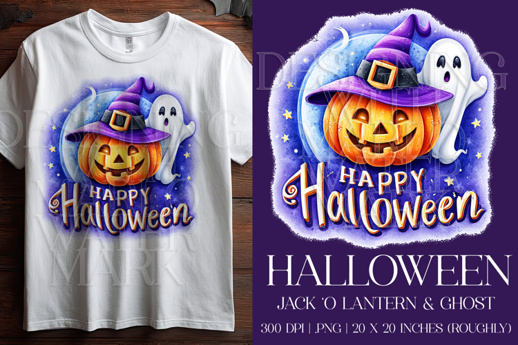 Happy Halloween Graphic, Halloween PNG, Pumpkin and Ghost, 2