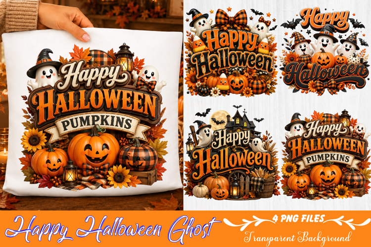 Happy Halloween Ghost Pumpkin Sublimation Png
