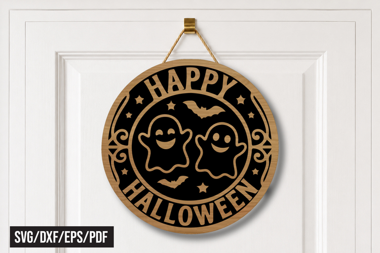 Happy Halloween Ghost Round Door Hanger Laser Cut