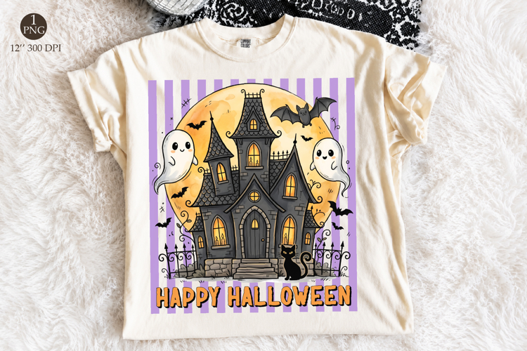 Happy Halloween Ghost Striped PNG Design