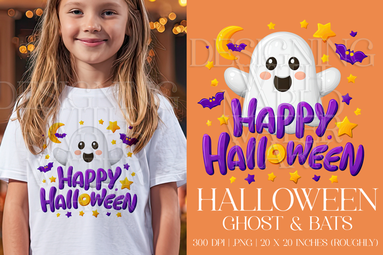 Happy Halloween Graphic, Halloween PNG,Ghost and Bats, g4