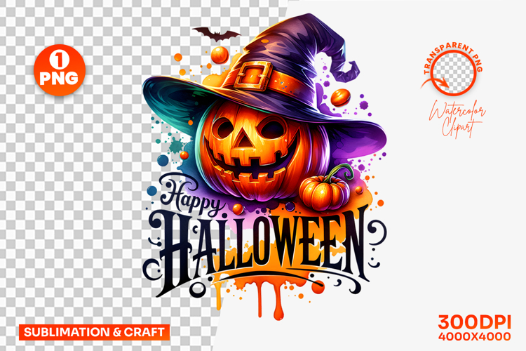 Happy Halloween Glowing Pumpkin Sublimation Clipart PNG