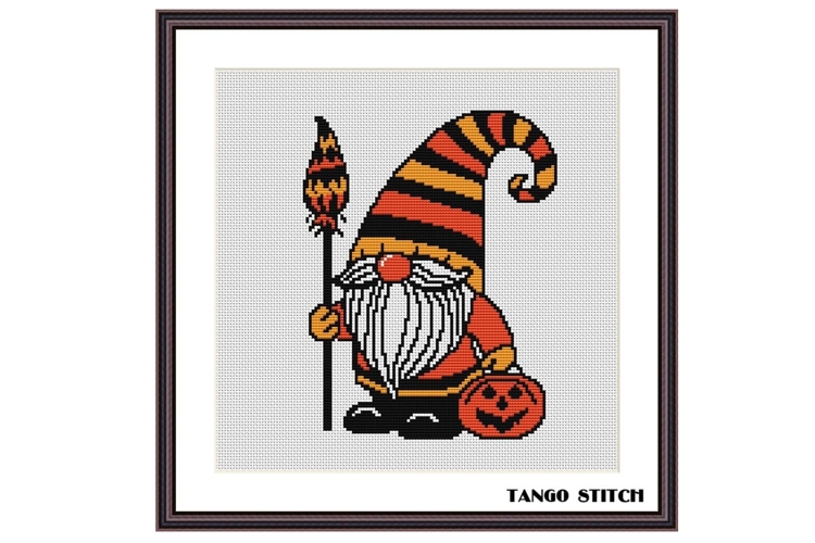 Happy Halloween gnome funny cross stitch pattern