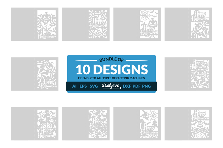 Bundle of 10 Halloween Greeting Card Papercut SVG