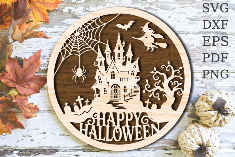 Happy Halloween Haunted Castle Laser Cut SVG