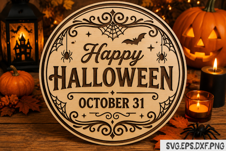 Happy Halloween October 31 SVG, Vintage Round Sign