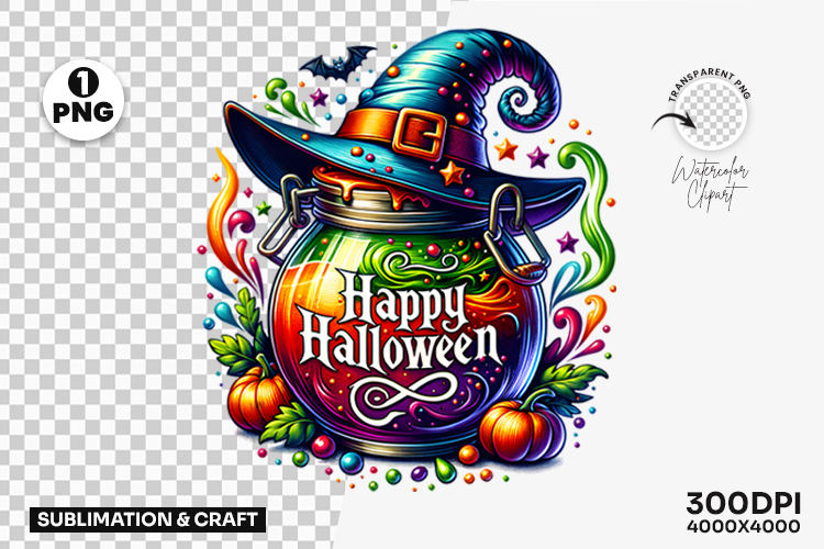 Happy Halloween Potion Cauldron Clipart PNG Sublimation