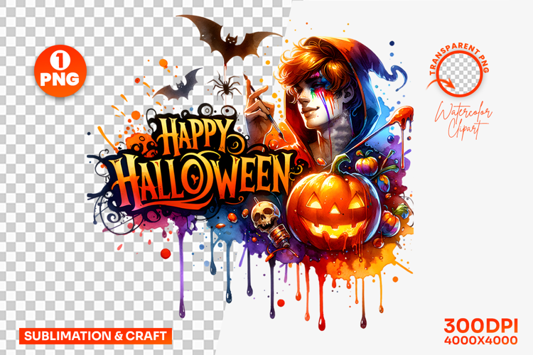 Happy Halloween Pumpkin Character Sublimation Clipart PNG