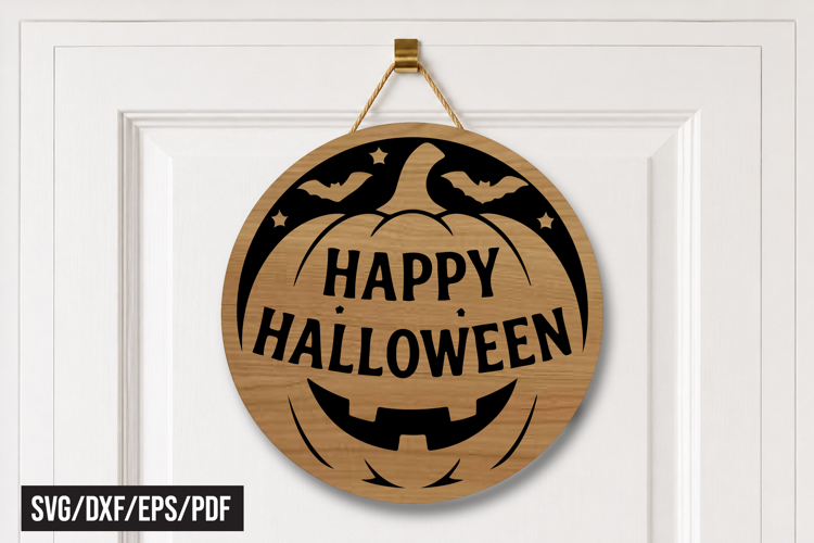 Happy Halloween Pumpkin Round Door Hanger Laser Cut