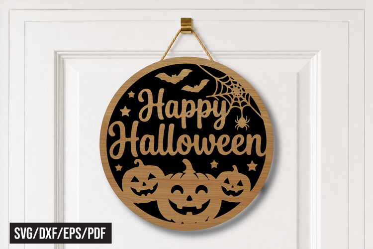 Happy Halloween Round Door Hanger Laser Cut