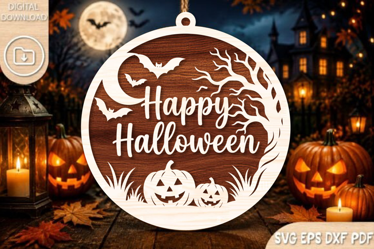 Happy Halloween Round Ornament SVG