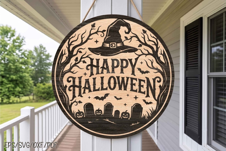 Happy Halloween Round Sign Laser Cut SVG