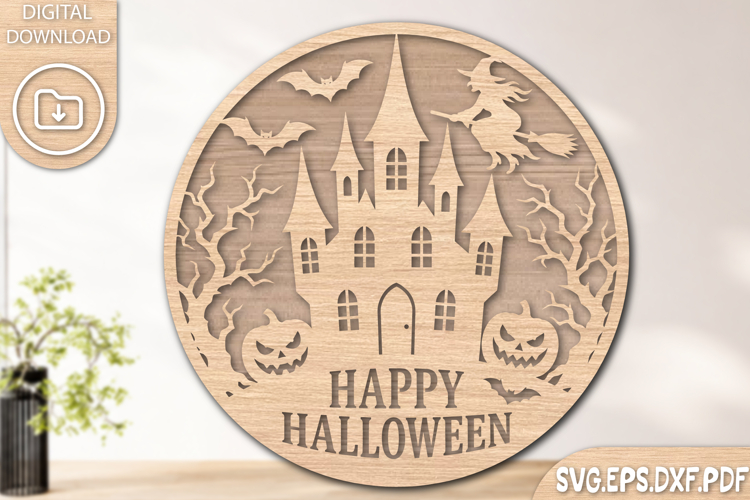 Happy Halloween Round Sign Laser Cut SVG Design