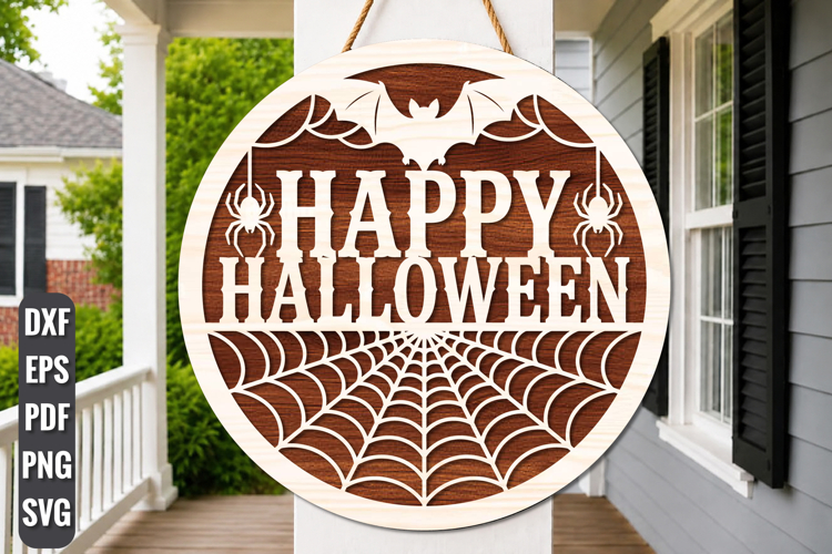 Happy Halloween Spider Web Sign SVG