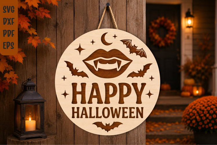 Happy Halloween Vampire Lips Sign SVG