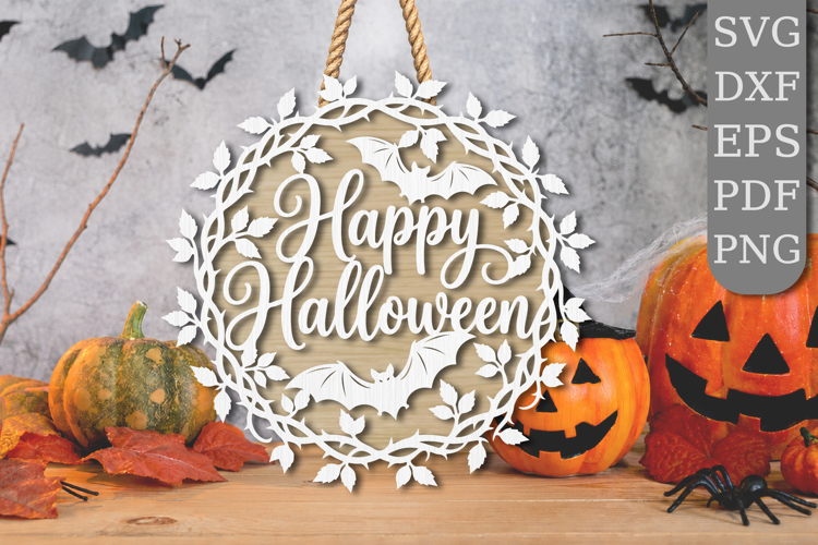 Happy Halloween Vine Wreath Laser Cut SVG