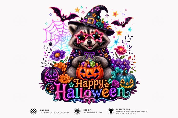 Happy Halloween Witchy Raccoon Halloween Sublimation T-Shirt