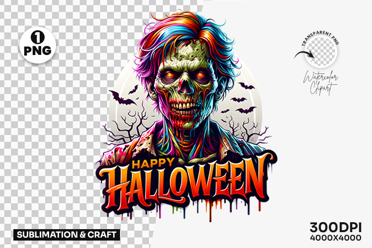 Happy Halloween Zombie Clipart PNG Sublimation Design