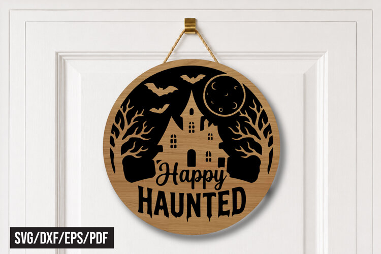 Happy Haunted House Round Door Hanger Laser Cut example image 1