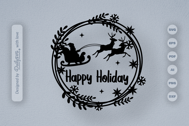 Happy Holiday Christmas Wreath SVG