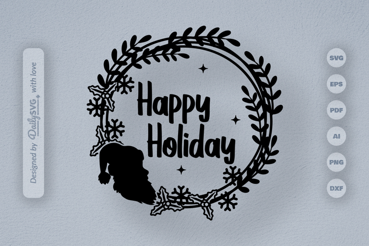 Happy Holiday Christmas Wreath SVG