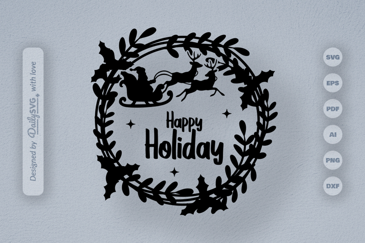 Happy Holiday Christmas Wreath SVG