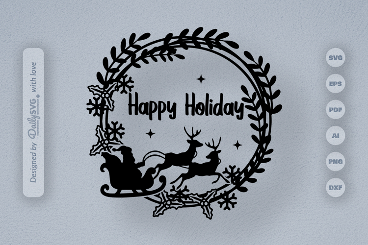 Happy Holiday Christmas Wreath SVG