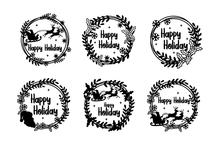 Happy Holiday Christmas Wreath SVG